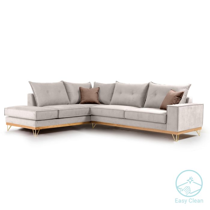 Γωνιακός καναπές δεξιά γωνία Luxury II pakoworld ύφασμα cream-mocha 290x235x95εκ