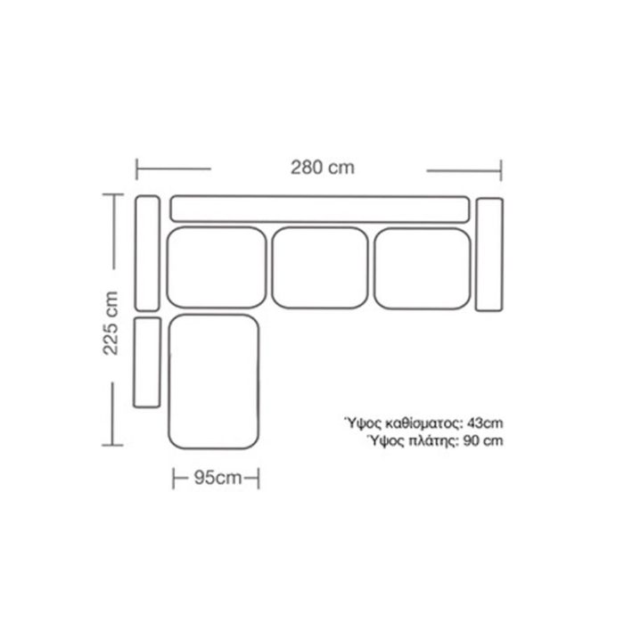 Γωνιακός καναπές δεξιά γωνία Boston pakoworld ύφασμα elephant-ciel 280x225x90εκ-4