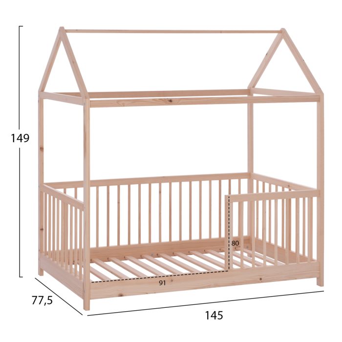 ΒΡΕΦΙΚΟ ΞΥΛΙΝΟ ΚΡΕΒΑΤΙ MIKO Τ.MONTESSORI HM9286 ΜΕ ΟΥΡΑΝΟ ΦΥΣΙΚΟ 140Χ70 εκ.-2