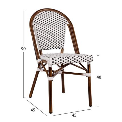 ΚΑΡΕΚΛΑ BISTRO ΑΛΟΥΜΙΝΙΟΥ BAMBOO LOOK ΜΕ ΛΕΥΚΟ-ΜΑΥΡΟ RATTAN HM5566.01 45x54x90Υεκ.-2