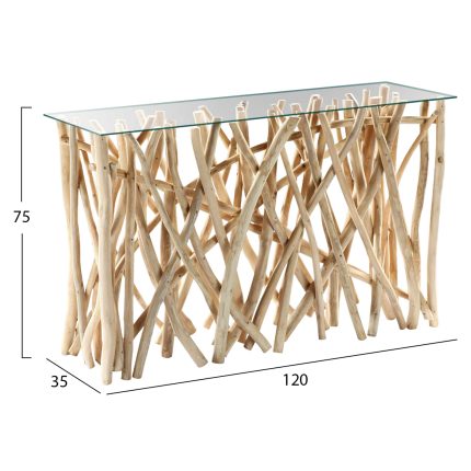 ΚΟΝΣΟΛΑ ΣΕ ΡΟΥΣΤΙΚ ΣΤΥΛ ΜΑΣΙΦ ΞΥΛΟ ΤEAK & ΓΥΑΛΙ ΦΥΣΙΚΟ 120X35X75Yεκ.HM9373-2