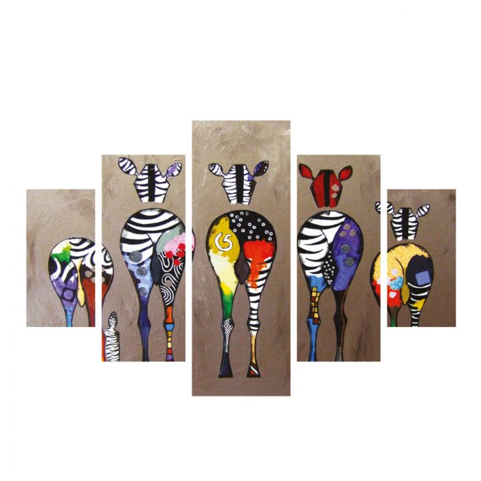 ΠΙΝΑΚΑΣ ΠΕΝΤΑΠΤΥΧΟ MDF COLORFUL ZEBRAS 82Χ56x3 HM7207.03