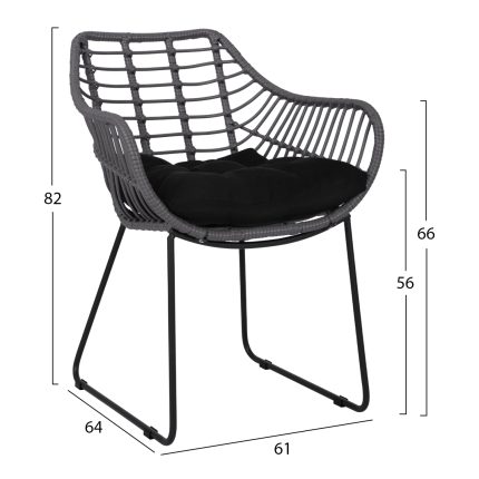 ΠΟΛΥΘΡΟΝΑ ΜΕΤΑΛΛΙΚΗ ΜΕ ΜΑΣΙΦ ΣΚΕΛΕΤΟ ΜΑΥΡΟ ΜΑΤ ΜΕ WICKER ΓΚΡΙ 61x64x82Υ εκ.HM5300.10-2