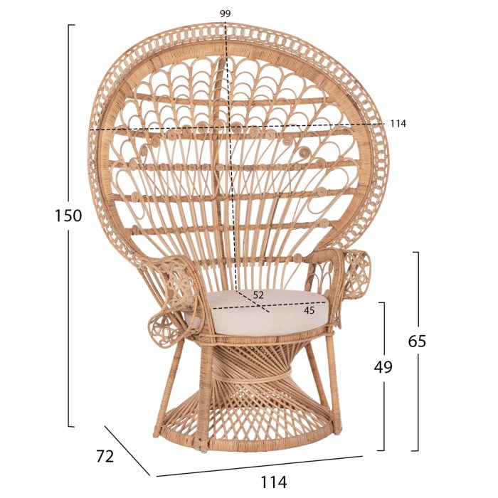 ΠΟΛΥΘΡΟΝΑ ROYAL PEACOCK ΑΠΟ BAMBOO ΜΕ ΜΑΞΙΛΑΡΙ 134X65X150Yεκ.HM9342-2