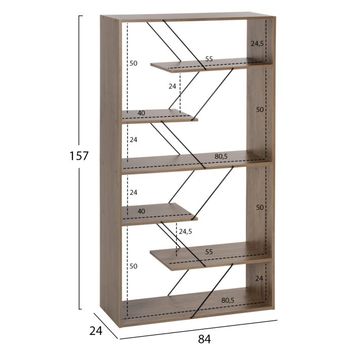 ΒΙΒΛΙΟΘΗΚΗ TARS HM2240.13 OLIVE GREY ΜΕΛΑΜΙΝΗ-ΜΑΥΡΕΣ ΜΕΤΑΛΛΙΚΕΣ ΒΕΡΓΕΣ 84x24x157Yεκ.-2