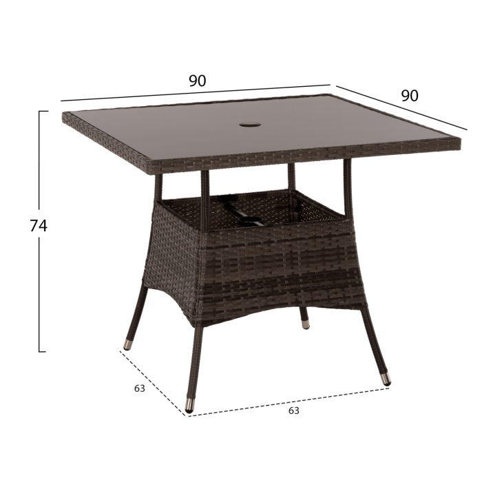ΣΕΤ ΤΡΑΠΕΖΑΡΙΑΣ ΕΞΩΤ.ΧΩΡΟΥ 5ΤΜΧ HM5965 ΚΑΦΕ RATTAN-ΜΕΤΑΛΛΙΚΟΣ ΣΚΕΛΕΤΟΣ-ΓΥΑΛΙΝΗ ΕΠΙΦΑΝΕΙΑ-2