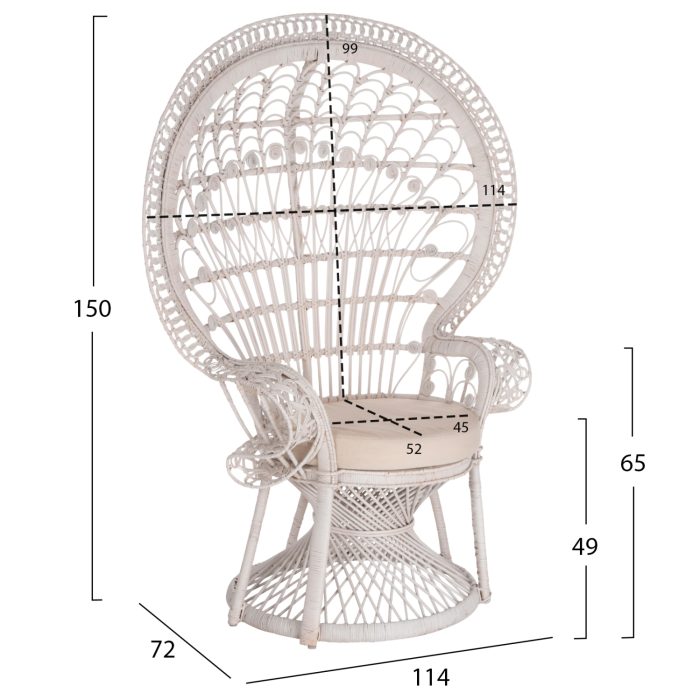 ΠΟΛΥΘΡΟΝΑ ROYAL PEACOCK HM9342.02 RATTAN ΣΕ ΛΕΥΚΟ-ΜΑΞΙΛΑΡΙ ΛΕΥΚΟ 114x72x150Yεκ.-2