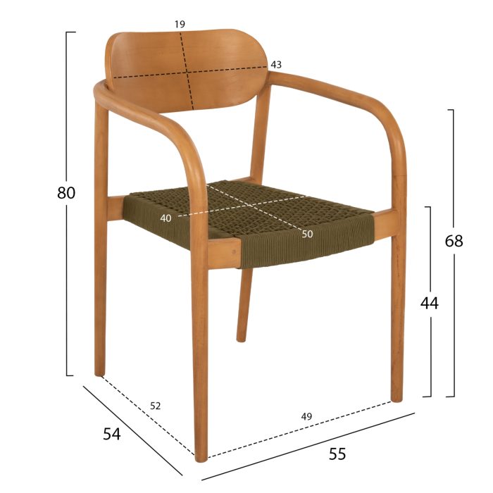 ΠΟΛΥΘΡΟΝΑ OSLO HM9636.05 ΞΥΛΟ TEAK ΦΥΣΙΚΟ & ΠΡΑΣΙΝΟ ΣΧΟΙΝΙ 55x54x80Yεκ.-2