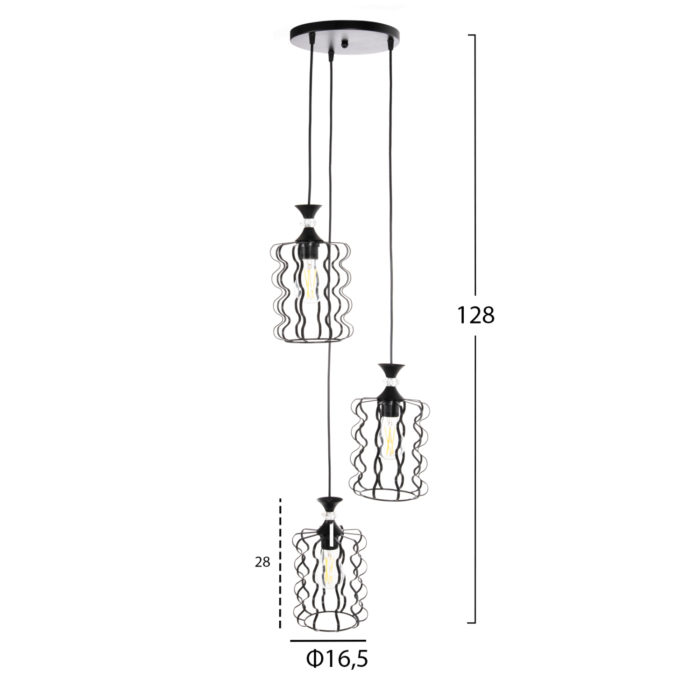ΦΩΤΙΣΤΙΚΟ ΟΡΟΦΗΣ ΚΡΕΜΑΣΤΟ HM4089 3-ΦΩΤΟ ΜΑΥΡΑ ΜΕΤΑΛΛΙΚΑ ΚΑΠΕΛΑ Φ34x128Υεκ.-2