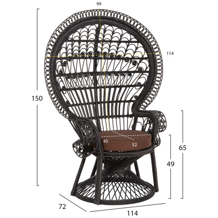 ΠΟΛΥΘΡΟΝΑ ROYAL PEACOCK HM9342.03 RATTAN ΜΑΥΡΟ-ΜΑΞΙΛΑΡΙ ΚΑΦΕ 114x72x150Yεκ.-2