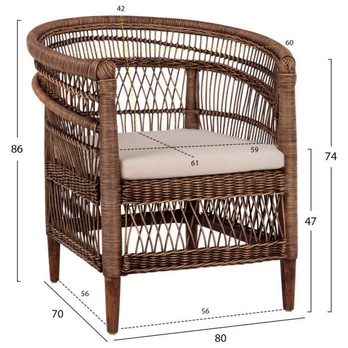 ΠΟΛΥΘΡΟΝΑ MALAWI HM9635.01 ΞΥΛΟ ΜΑΟΝΙ ΜΕ RATTAN ΚΑΦΕ-ΛΕΥΚΟ ΜΑΞΙΛΑΡΙ 80x70x86Υεκ.-2