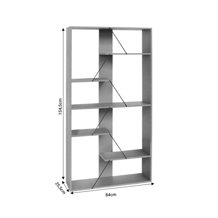 Βιβλιοθήκη Tars pakoworld γκρι-μαύρο 84x25.5x154.5εκ-2