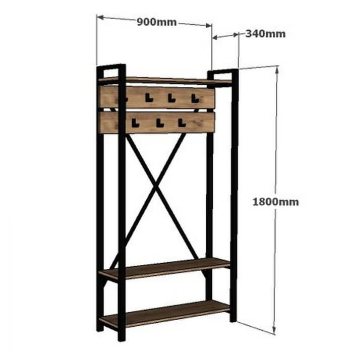 ΕΠΙΠΛΟ ΕΙΣΟΔΟΥ HM8943.01 NATURAL WOOD & ΜΑΥΡΟ  90x34x180 εκ.-3