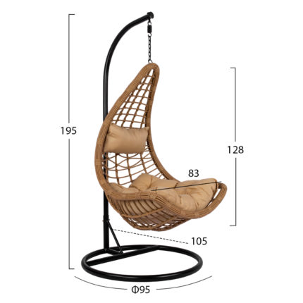 ΚΡΕΜΑΣΤΗ ΦΩΛΙΑ LUCIA HM5676.01 ΜΕ WICKER&ΜΑΞΙΛΑΡΙΑ ΜΠΕΖ-ΜΑΥΡΟ ΜΕΤΑΛΛΟ Φ95Χ195Υεκ.-2