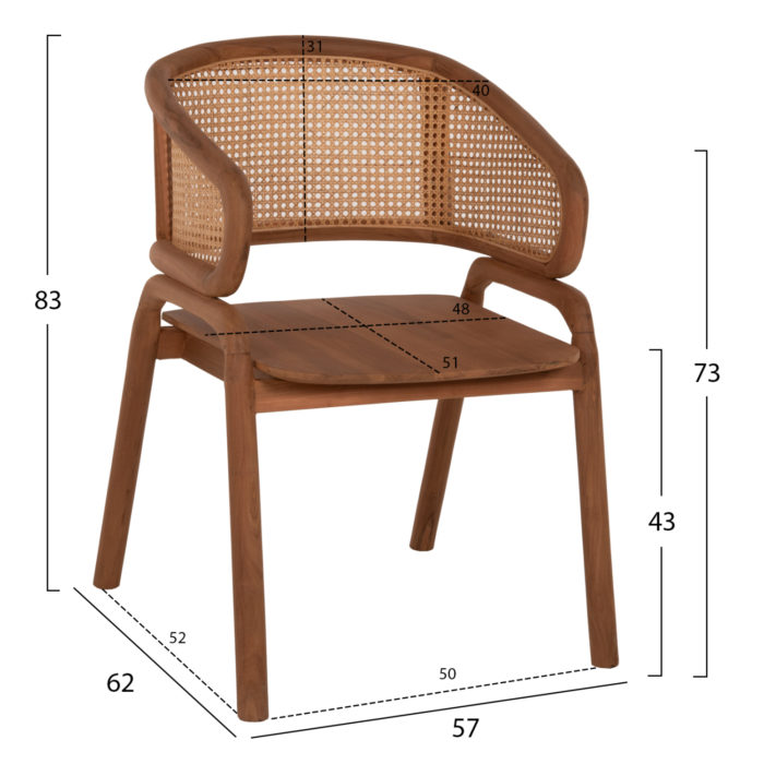 ΠΟΛΥΘΡΟΝΑ ΜΑΣΙΦ ΞΥΛΟ ΤEAK & RATTAN ΠΛΑΤΗ ΦΥΣΙΚΟ 57x62x83Υεκ.HM9402.01-2