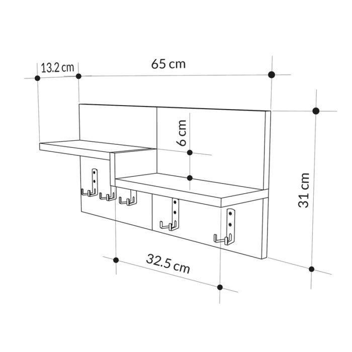 Κρεμάστρα τοίχου Harm pakoworld oak-λευκό μελαμίνης 65x15x31εκ-2