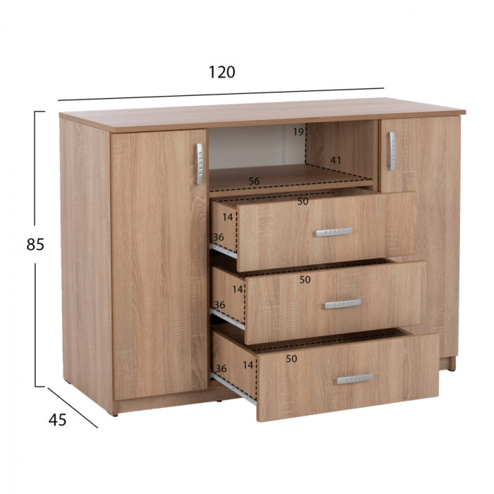 ΜΠΟΥΦΕΣ ΜΕ 2 ΝΤΟΥΛΑΠΙΑ Κ 3 ΣΥΡΤΑΡΙΑ ADLER SONAMA OAK HM2430 120X45X85Yεκ.-2