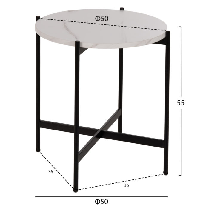 ΒΟΗΘΗΤΙΚΟ ΤΡΑΠΕΖΙ HM9589.05 MDF ΛΕΥΚΟ ΜΑΡΜΑΡΟ-ΜΑΥΡΗ ΜΕΤΑΛΛΙΚΗ ΒΑΣΗ Φ50x55Υεκ.-2