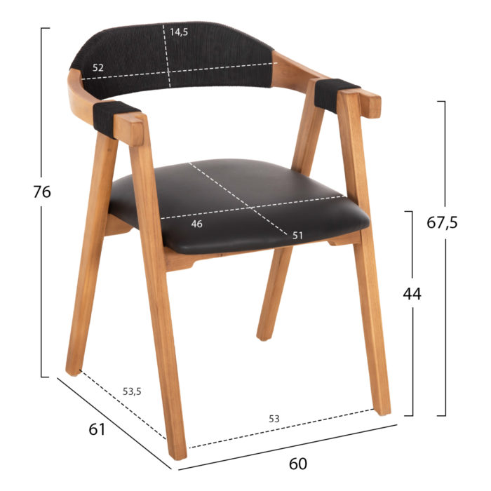 ΠΟΛΥΘΡΟΝΑ RIMINI HM9867.02 ΞΥΛΟ TEAK ΦΥΣΙΚΟ-ΜΑΥΡΟ ΣΧΟΙΝΙ & PU ΚΑΘΙΣΜΑ 60x61x76Υεκ.-2