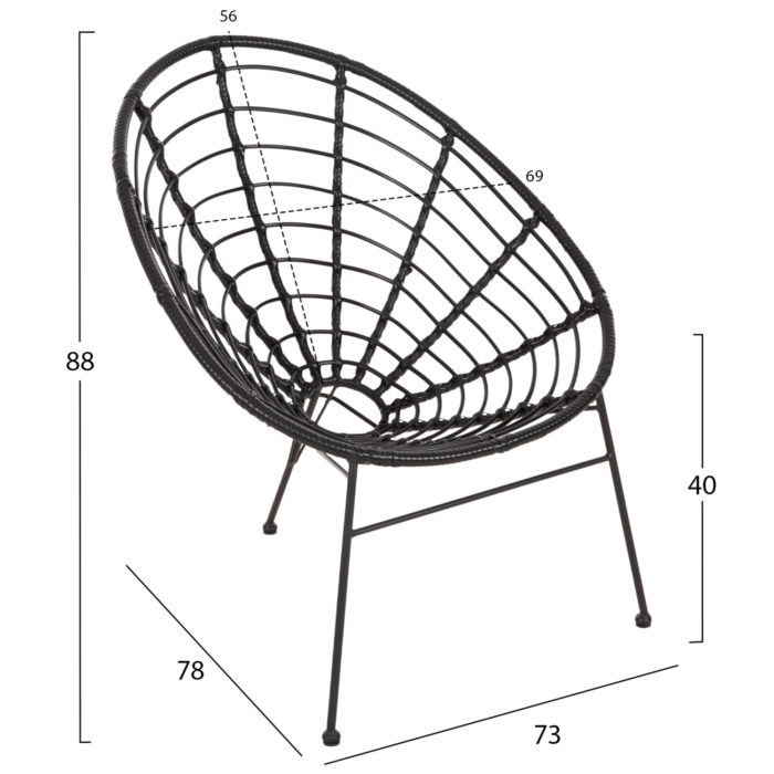 ΠΟΛΥΘΡΟΝΑ ΤΥΠΟΥ ΦΩΛΙΑ ΜΕΤΑΛΛΙΚΗ ALLEGRA HM5458.12 ΜΕ WICKER-ΜΑΥΡΟ 73x78x88Υεκ.-2