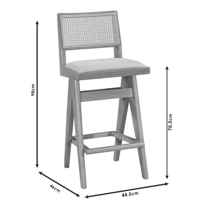 Σκαμπό bar Winslow pakoworld ξύλο rubberwood ανοικτό καρυδί-pvc rattan φυσικό-ύφασμα γκρι 44.5x46x98εκ-2