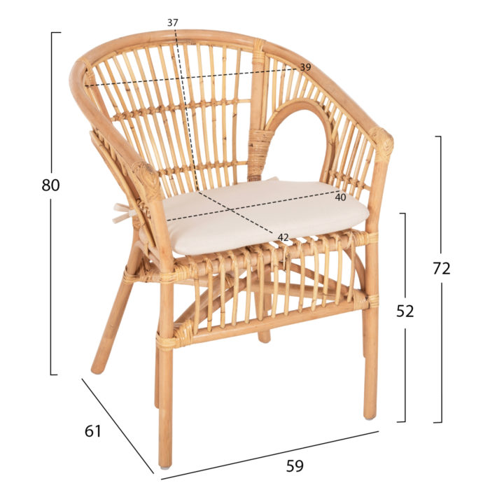 ΠΟΛΥΘΡΟΝΑ DAMPAR HM9929.04 RATTAN ΣΕ ΦΥΣΙΚΟ-ΛΕΥΚΟ ΜΑΞΙΛΑΡΙ 59x61x80Υεκ.-2