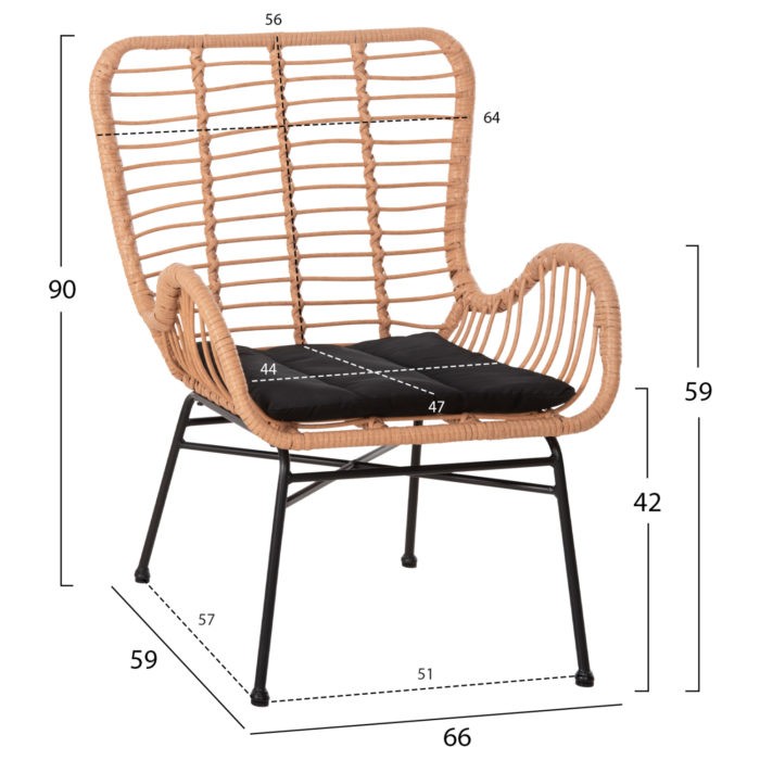 ΠΟΛΥΘΡΟΝΑ ΣΤΥΛ ΜΠΕΡΖΕΡΑΣ ALLEGRA HM5704.11 P.E.RATTAN ΜΠΕΖ-ΜΑΥΡΟ ΜΕΤΑΛΛΟ 66x59x90Υεκ.-2