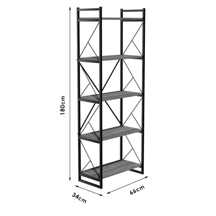 Βιβλιοθήκη Baker pakoworld καρυδί-μαύρο 66x34x180εκ-2