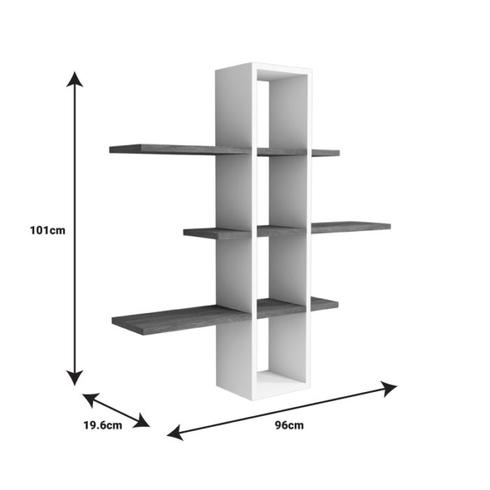 Ραφιέρα τοίχου Akira pakoworld μελαμίνη σε καρυδί-λευκή απόχρωση 96x19.5x101εκ-2