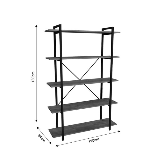 Βιβλιοθήκη Reson pakoworld oak μελαμίνης-μαύρο μέταλλο 120x34x180εκ-2