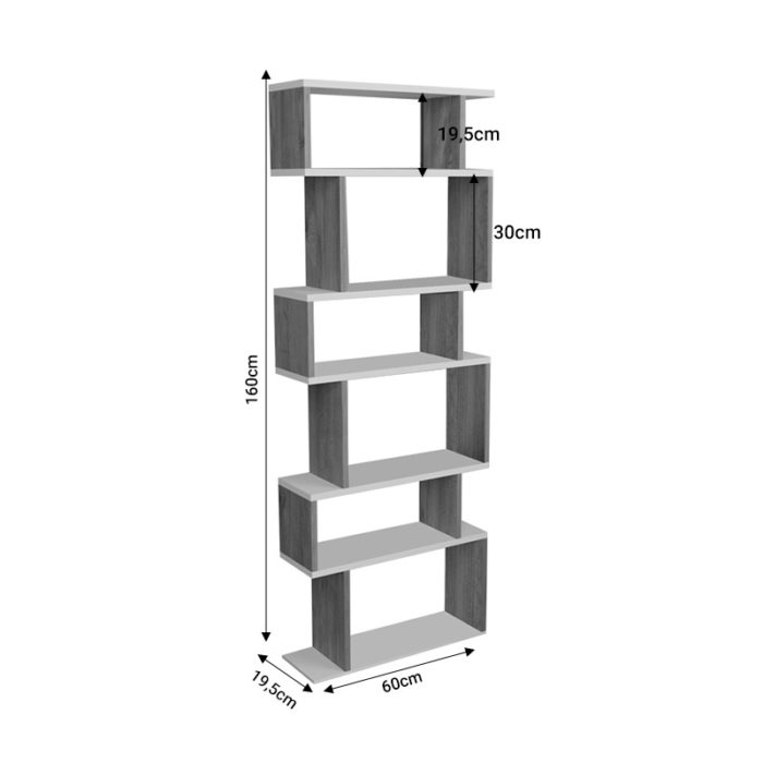 Βιβλιοθήκη Iolmi pakoworld ανθρακί-oak μελαμίνης 60x19.5x160εκ-2