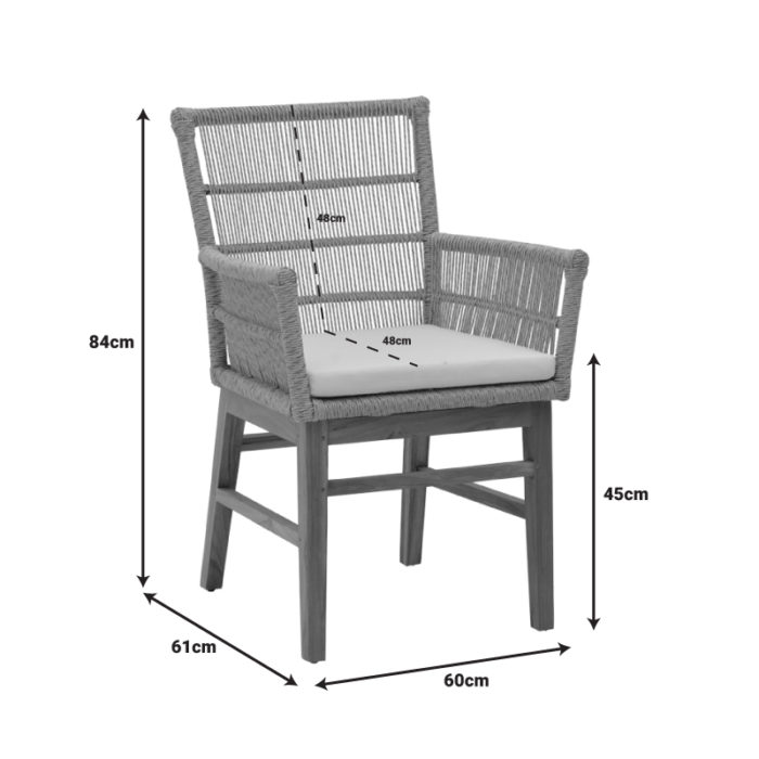Πολυθρόνα Inca pakoworld  teak ξύλο και pe σχοινί σε φυσική-μπεζ απόχρωση με μαξιλάρι 60x61x90εκ-4