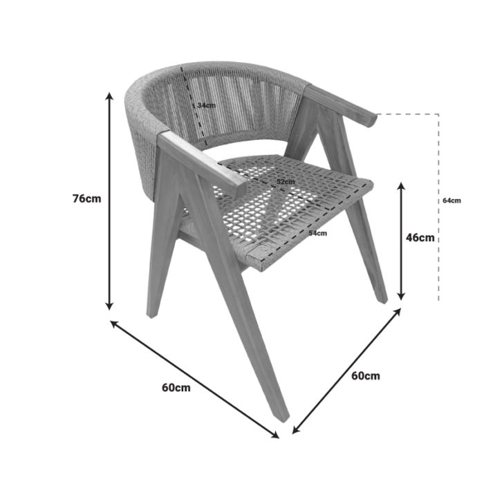Πολυθρόνα Wolly pakoworld teak ξύλο και pe σχοινί σε φυσική απόχρωση 60x60x76εκ-4
