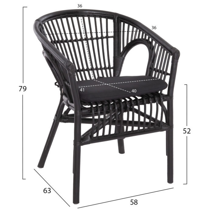 ΠΟΛΥΘΡΟΝΑ DAMPAR HM9929.03 RATTAN & ΜΑΞΙΛΑΡΙ ΣΕ ΜΑΥΡΟ 58x63x79Υεκ.-2