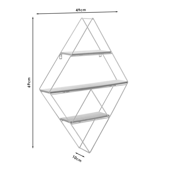Ραφιέρα τοίχου Olen pakoworld μεταλλική χρώμα χρυσό-φυσικό 49x10x69εκ-2