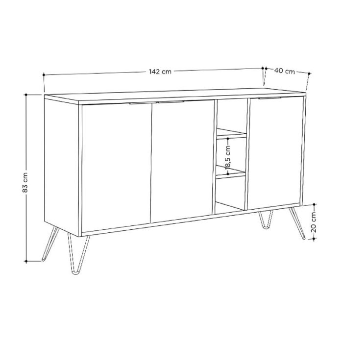 Μπουφές Clara pakoworld χρώμα light oak 142x35.5x83εκ-2