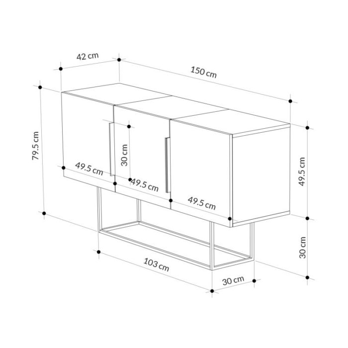 Μπουφές Estella pakoworld γκρι antique-μόκα-λευκό 150x42x79.5εκ-3