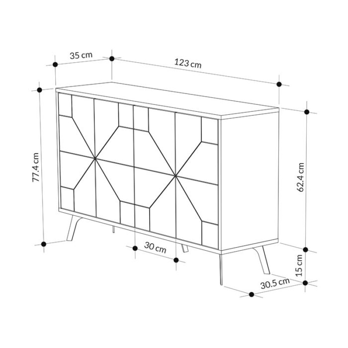 Μπουφές Ursula pakoworld μαύρο μαρμάρου 123x35x77.5εκ-2