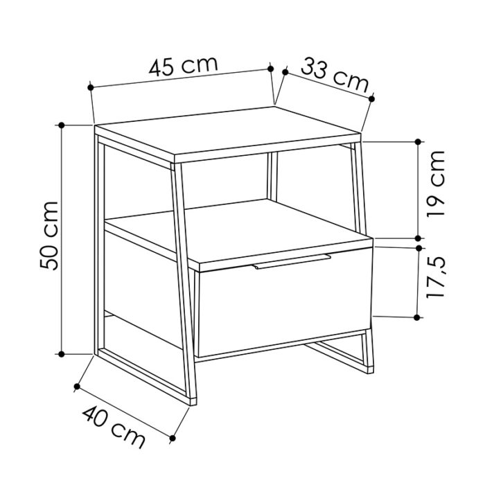 Κομοδίνο Johana pakoworld μαύρο-εκρού 45x40x50εκ-2