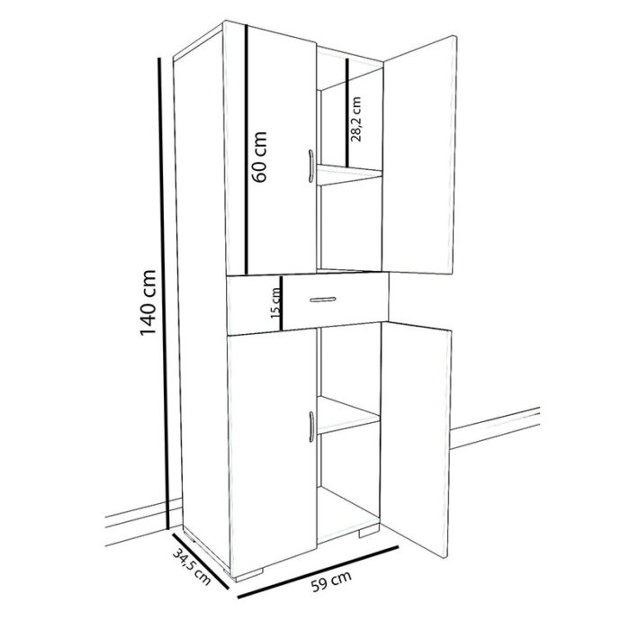 Ντουλάπα-στήλη Milou pakoworld λευκό 59x34.5x140εκ-2