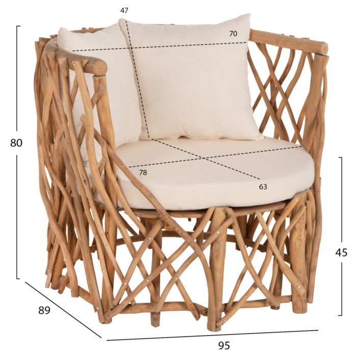 ΠΟΛΥΘΡΟΝΑ ΚΑΑΝ HM5994 ΚΛΑΔΙΑ TEAK ΣΕ ΦΥΣΙΚΟ-ΜΑΞΙΛΑΡΙΑ ΛΕΥΚΑ 95x89x80Υεκ.-2