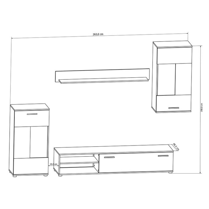 Σύνθετο σαλονιού Cool pakoworld χρώμα sonoma 263x40x190εκ-2