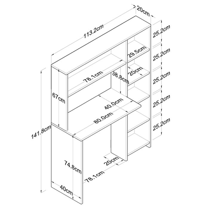 Γραφείο εργασίας-ραφιέρα Janson pakoworld λευκό 113x40x142εκ-3