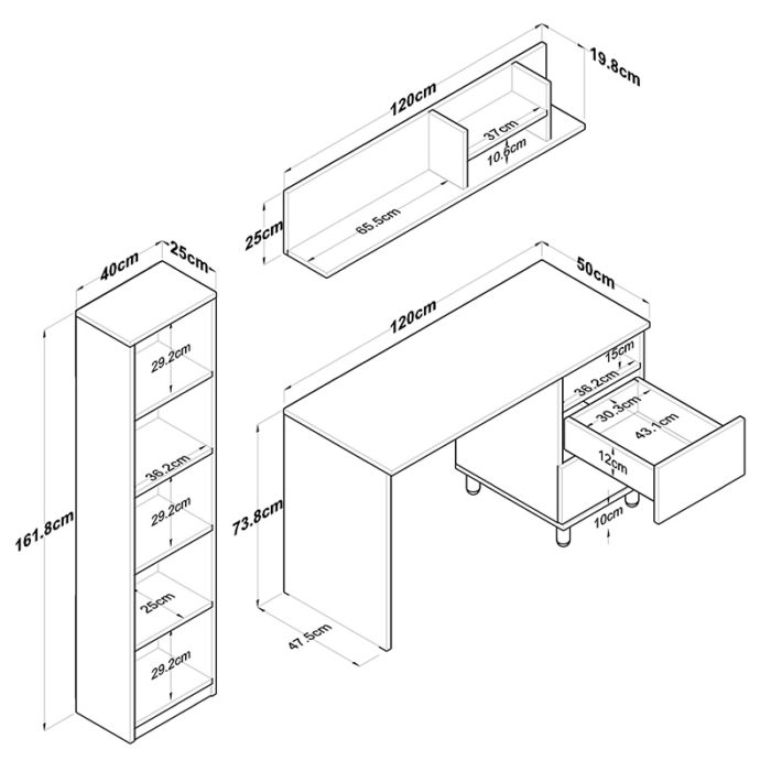 Γραφείο με βιβλιοθήκη Goldie pakoworld ανθρακί-φυσικό 160x50x161.8εκ-5