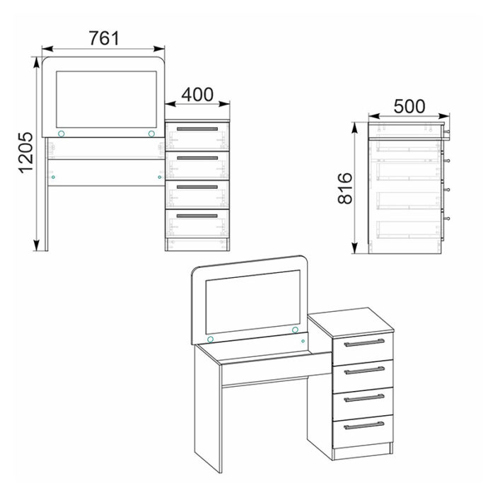 Τουαλέτα-καθρέπτης Jadore pakoworld λευκό 116.5x40x81.5εκ-2