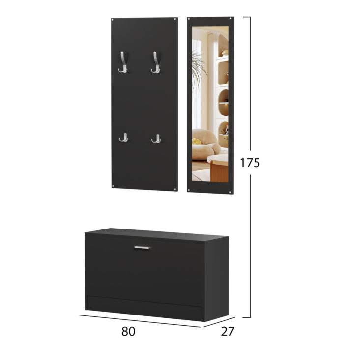 ΣΕΤ ΕΙΣΟΔΟΥ ΜΕ ΚΑΘΡΕΠΤΗ VERN HM2476.02 ΜΕΛΑΜΙΝΗ ΣΕ WENGE 80x27x175Υεκ-2