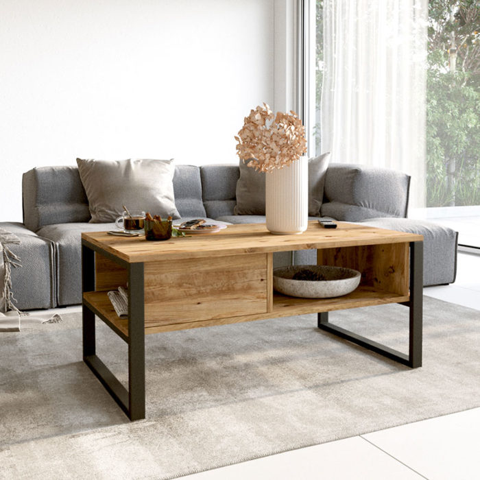Τραπέζι σαλονιού Honora pakoworld oak-μαύρο 100x60x44