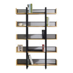 Βιβλιοθήκη Musha pakoworld μέταλλο μαύρο με oak απόχρωση 120x22x185εκ