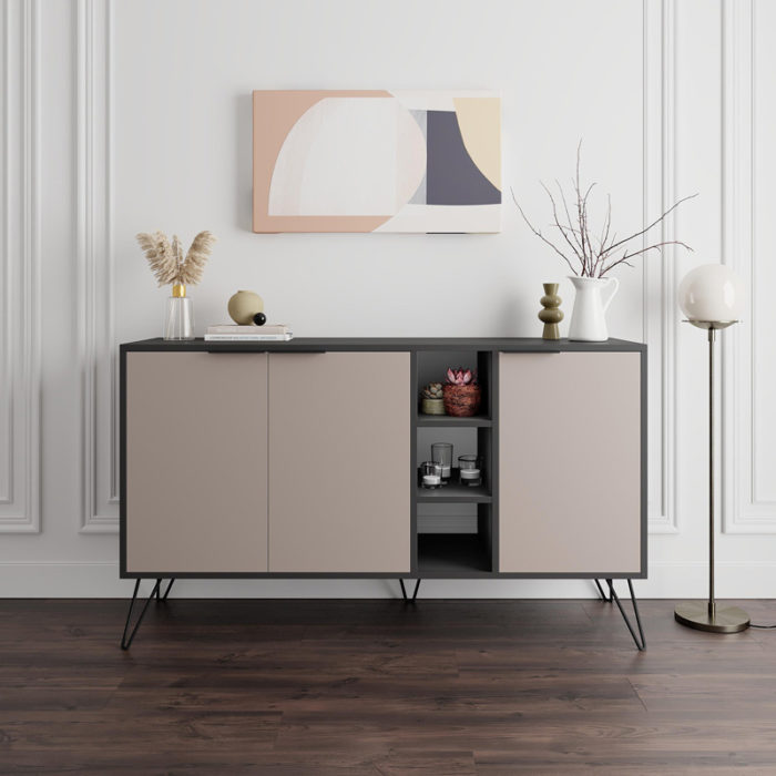 Μπουφές Clara pakoworld σε μόκα-ανθρακί απόχρωση 142x35