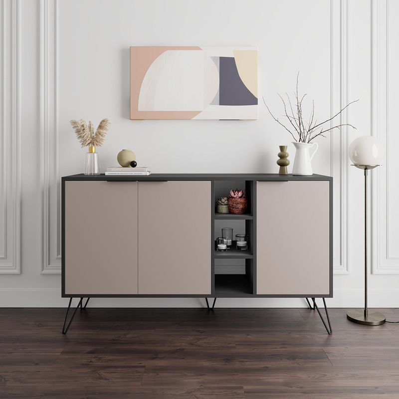 Μπουφές Clara pakoworld σε μόκα-ανθρακί απόχρωση 142x35